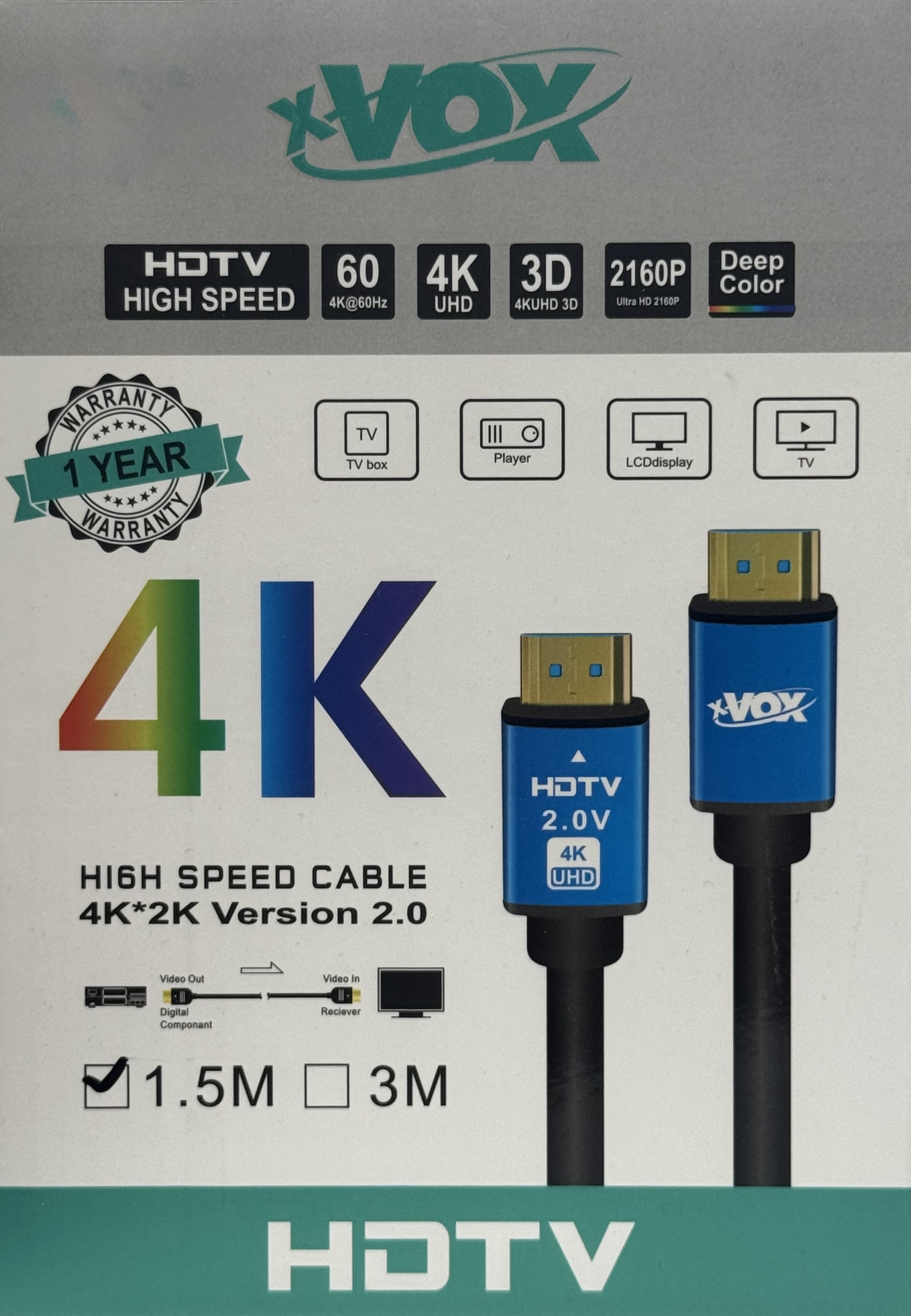 کابل HDMI وکس مدل 4k طول 1/5 متر